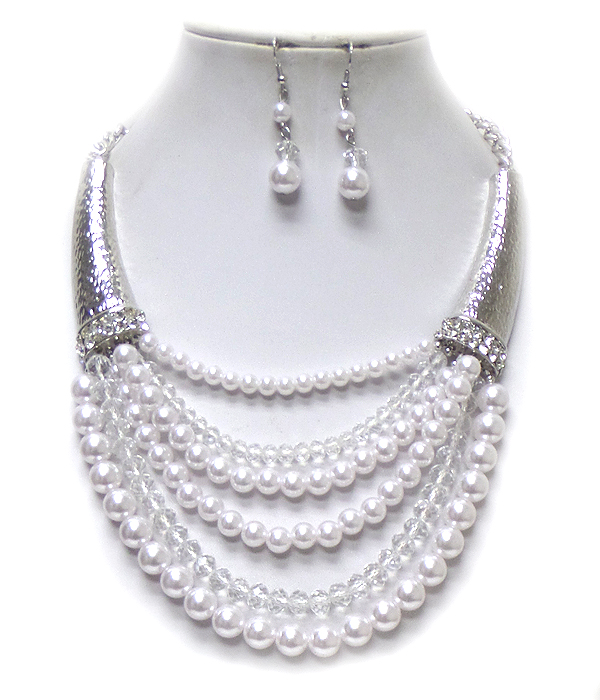 Multi layer pearl chain necklace set