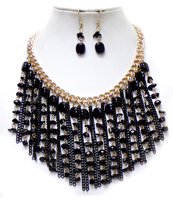 Multi chain and seed bead drop necklace set