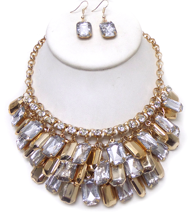 Multi stone dangle drop necklace set