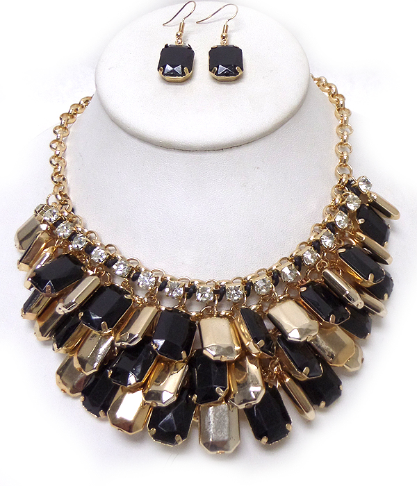 Multi stone dangle drop necklace set