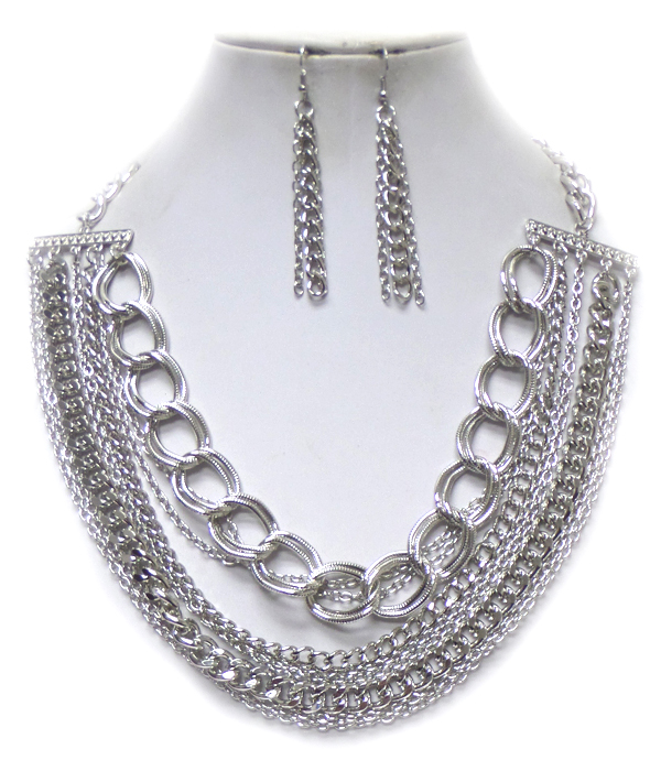 Multi layer chain drop necklace set