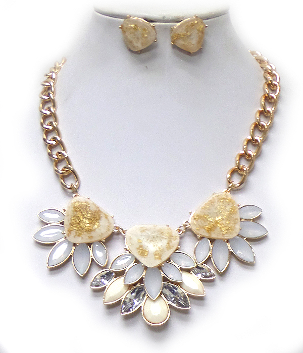 Gold flake stone link necklace set
