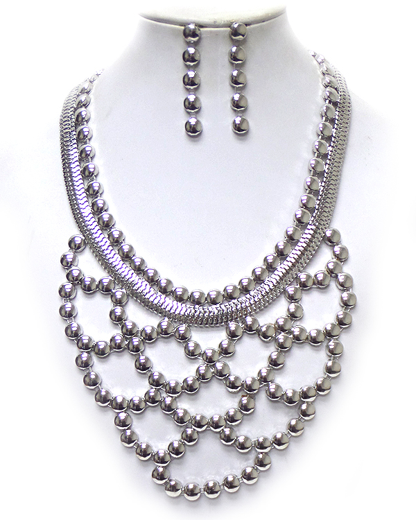 Multi hollow metal link drop and snake chain bib necklace set