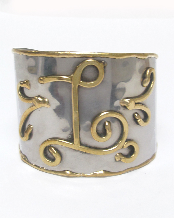 BRASS MONOGRAM T CUFF BRACELET 