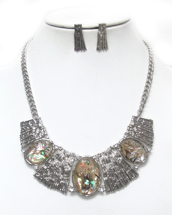 Textured metal and abalone necklace set