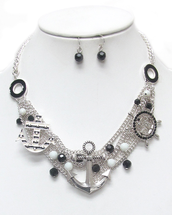 Anchor and wheel on multi chain necklace set