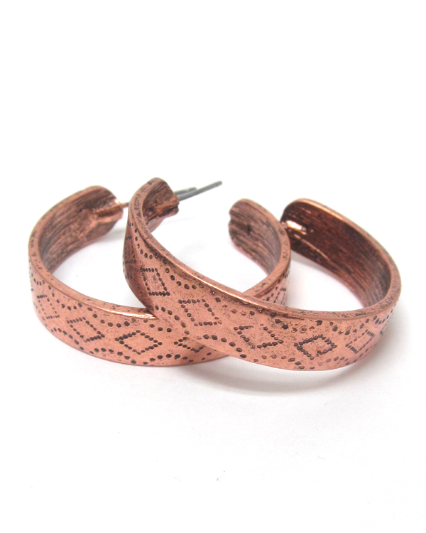 Aztec pattern metal hoop earring -western