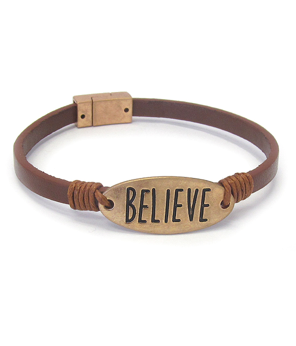 Religious inspiration leather magnetic bracelet - believe