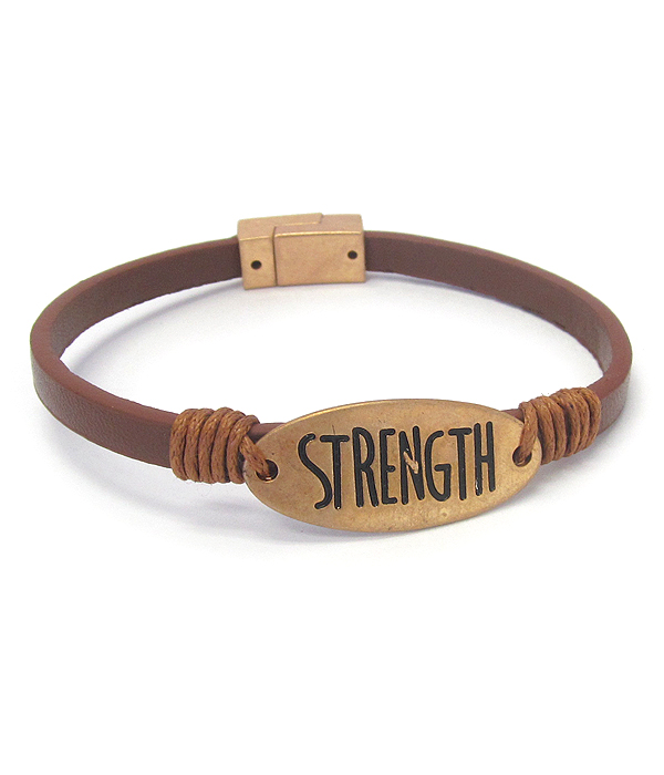 Religious inspiration leather magnetic bracelet - strength