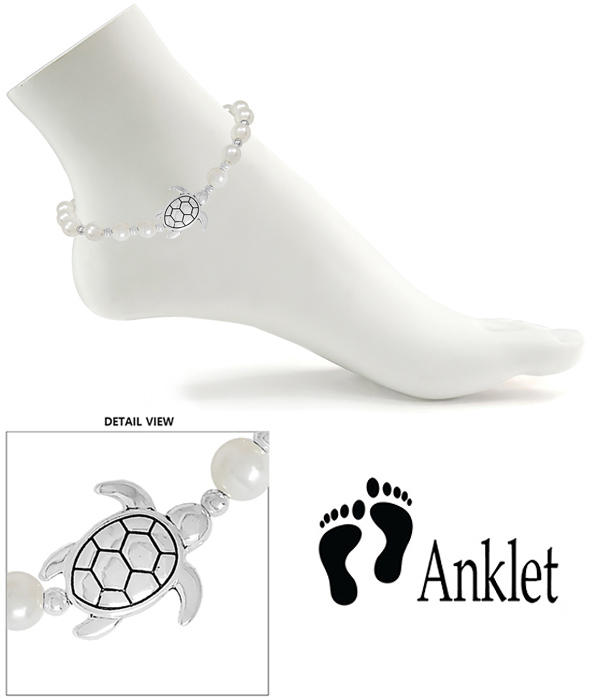 SEALIFE THEME MULTI PEARL ANKLET - TURTLE