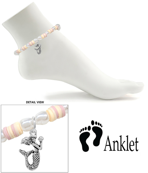 SEALIFE THEME MULTI PEARL AND BEAD MIX ANKLET - MERMAID