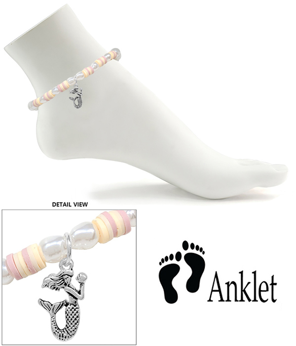 Sealife theme multi pearl and bead mix anklet - mermaid