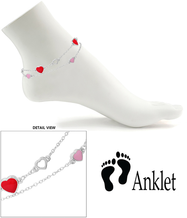 Multi epoxy heart double layer anklet