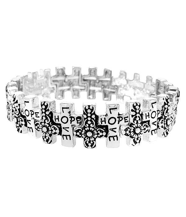 RELIGIOUS INSPIRED MULTI CROSS STRETCH BRACELET - LOVE HOPE