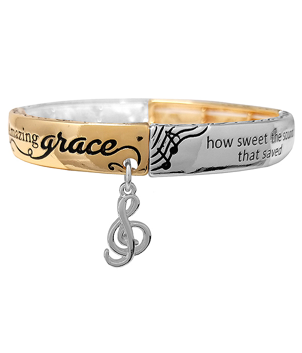 RELIGIOUS INSPIRED MESSAGE CROSS STRETCH BRACELET - AMAZING GRACE