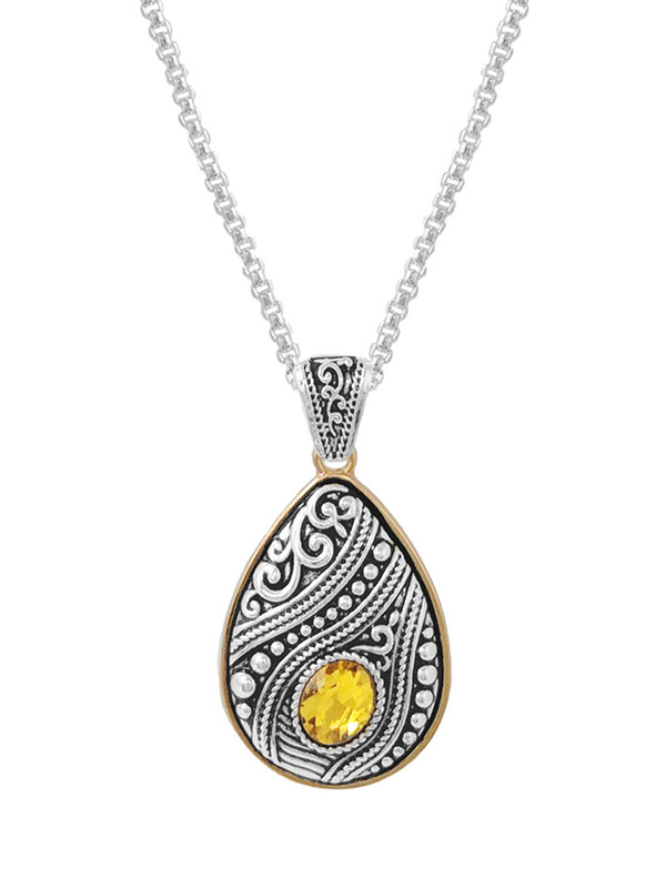 Metal filigree teardrop pendant necklace