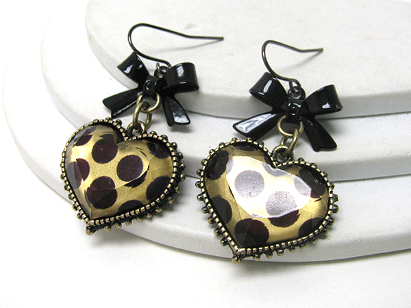 Designer style heart and ribbon earrings