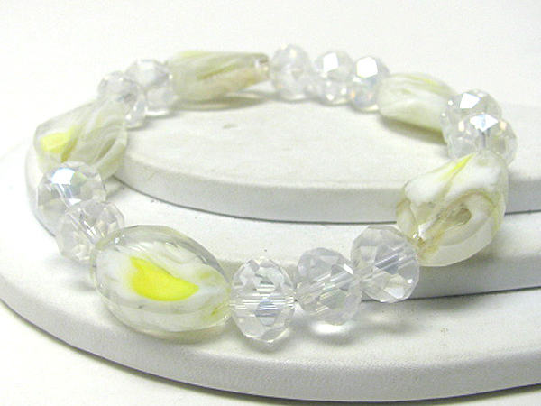 Facet glass and acrylic bead link stretch bracelet