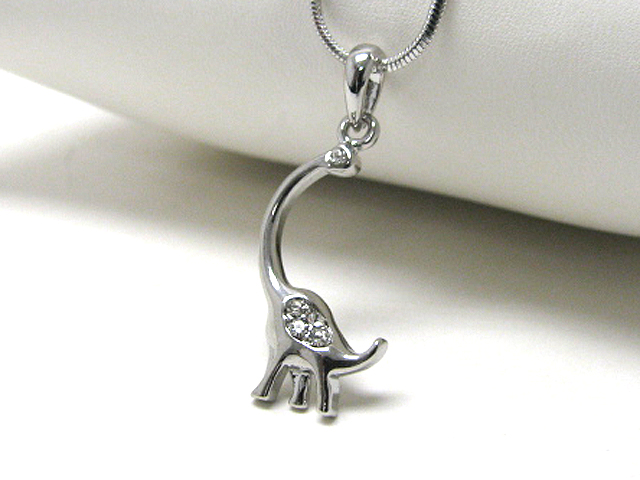 Made in korea whitegold plating crystal dino pendant neckalce