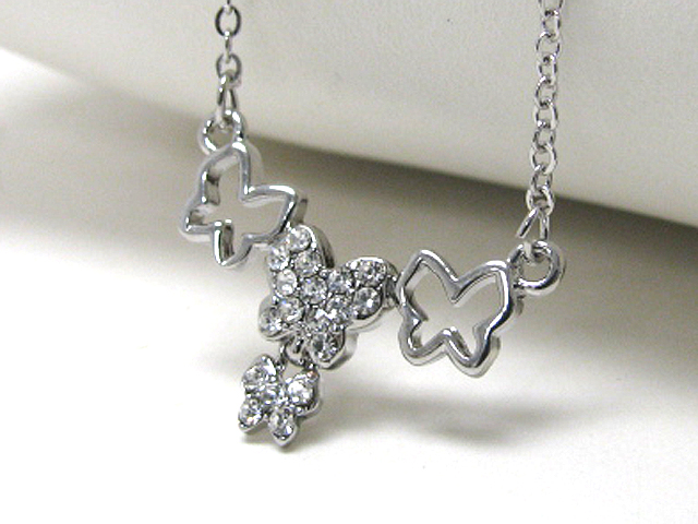 Made in korea whitegold plating crystal multi butterfly link neckalce