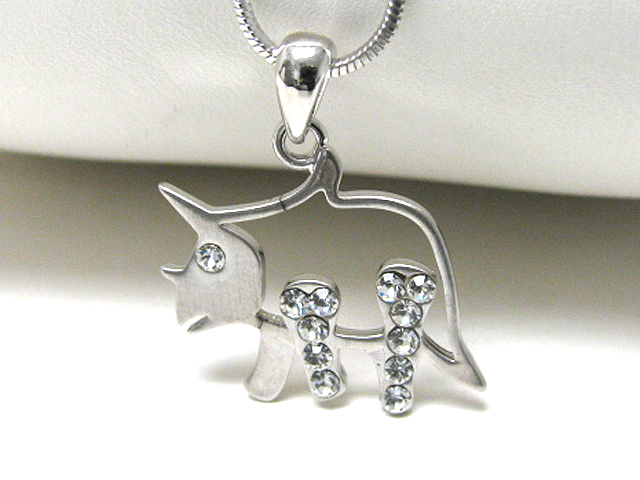 Made in korea whitegold plating crystal dino pendant neckalce