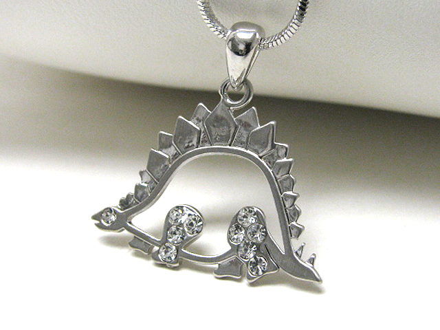 Made in korea whitegold plating crystal dino pendant neckalce