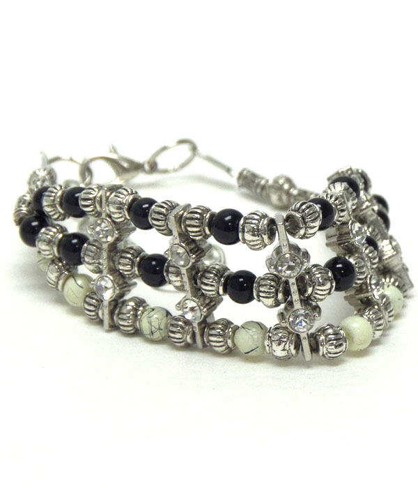 Multi ball stone mix 3 layer bohemian style bracelet