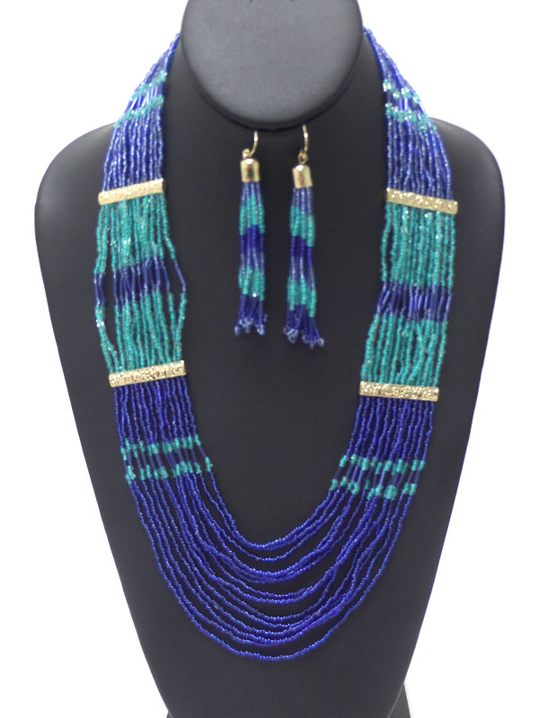 Multi seed beads chain mix necklace earring set