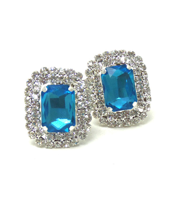 Multi crystal and glass deco rectangle clip on earring
