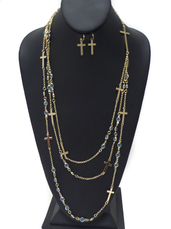 Multi cross and bead chain necklace set