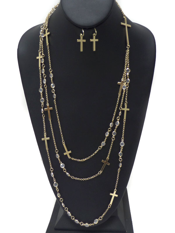 Multi cross and bead chain necklace set