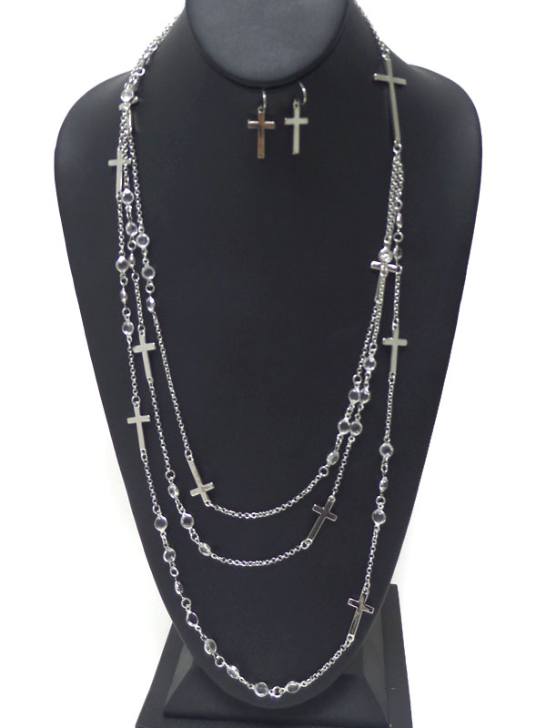 Multi cross and bead chain necklace set