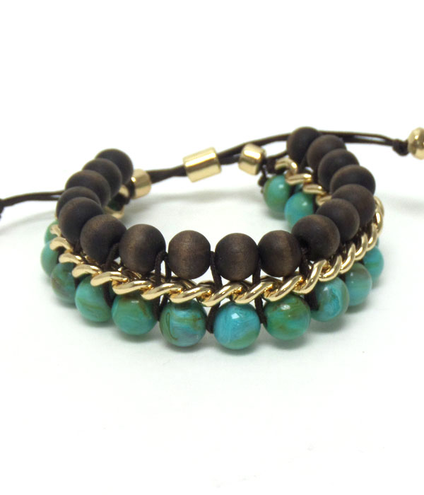 ZEN HANDMADE STONES AND BEADS PULLTIE BRACELET