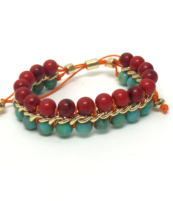 ZEN HANDMADE STONES AND BEADS PULLTIE BRACELET