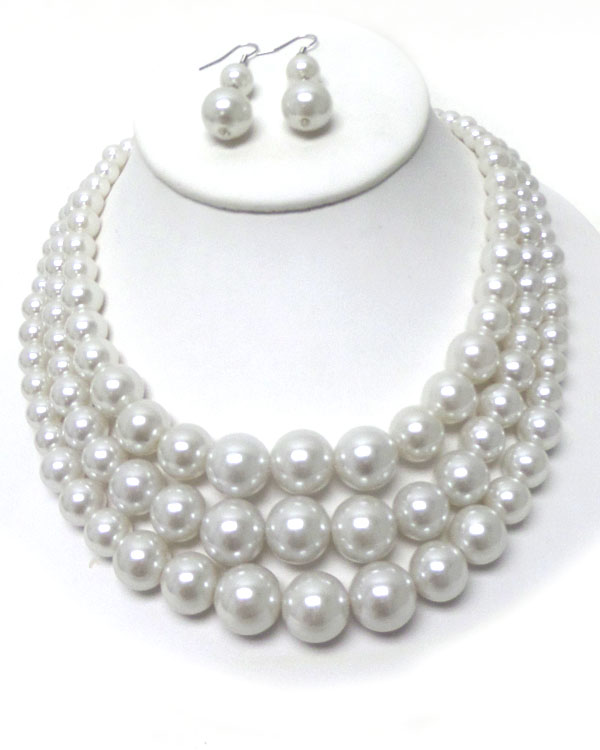 3 layered pearl chain necklace earring set