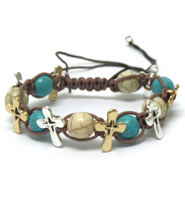 Turquoise stones with metal cross bracelet