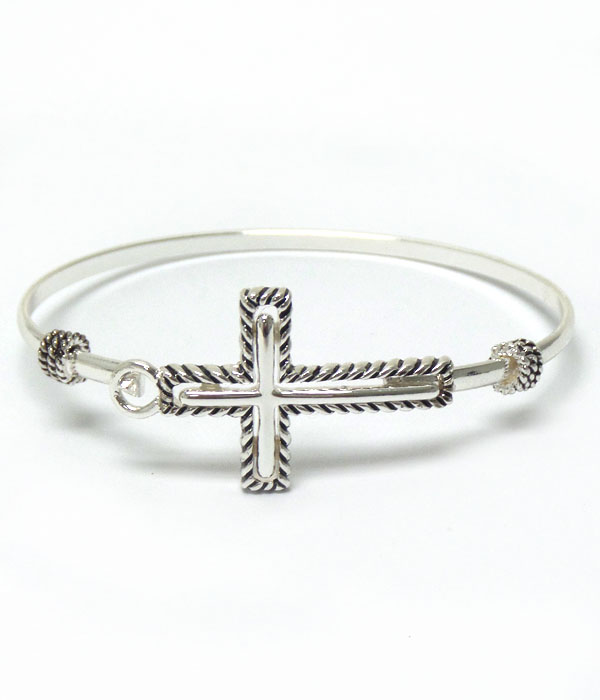 Textured metal cross hook bracelet