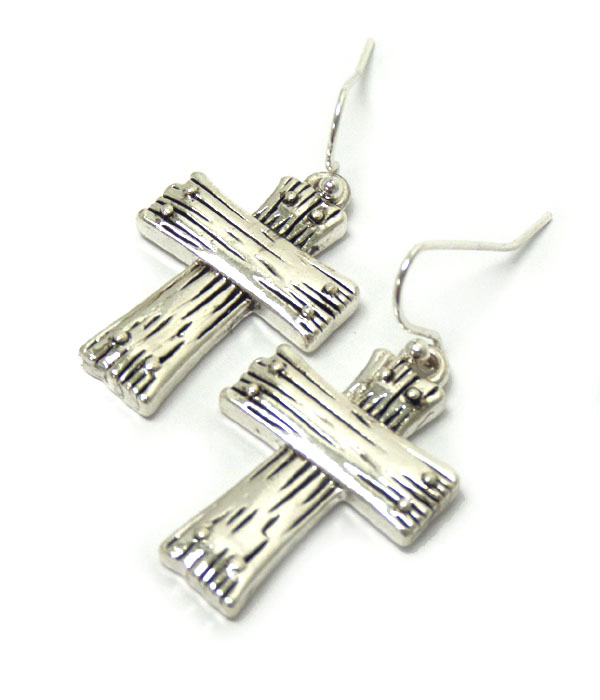 Metal cross hook earrings
