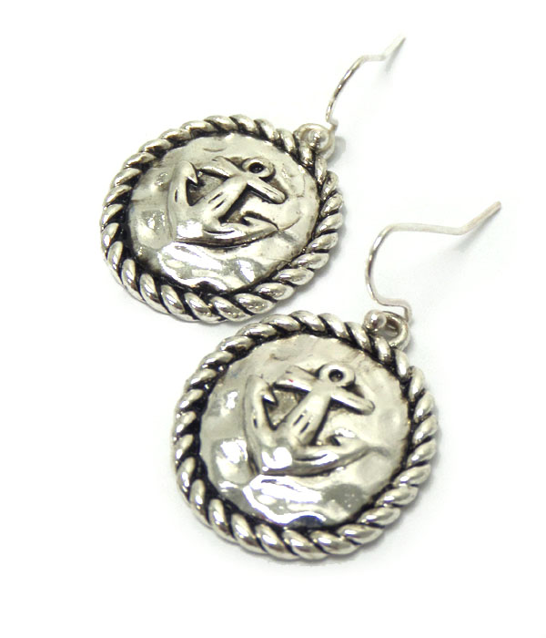 Textured metal anchor hook earrings
