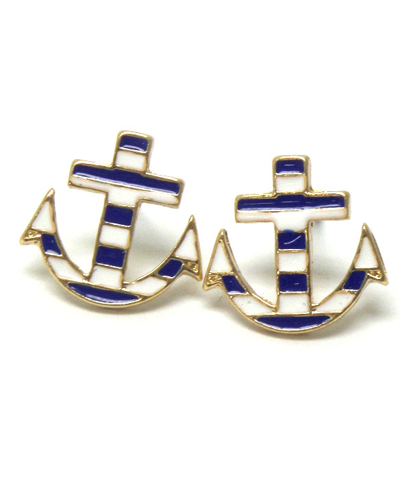 Striped metal anchor earrings 