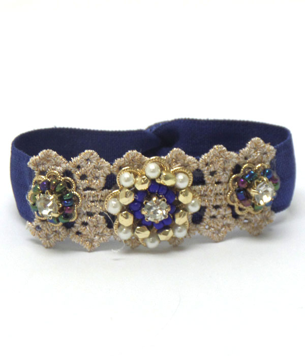 Hand made lace and pearl hair tie