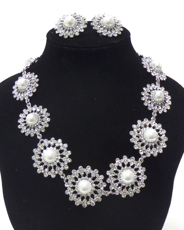 Luxury class victorian style and austrian crystallinked flowers and pearls necklace set