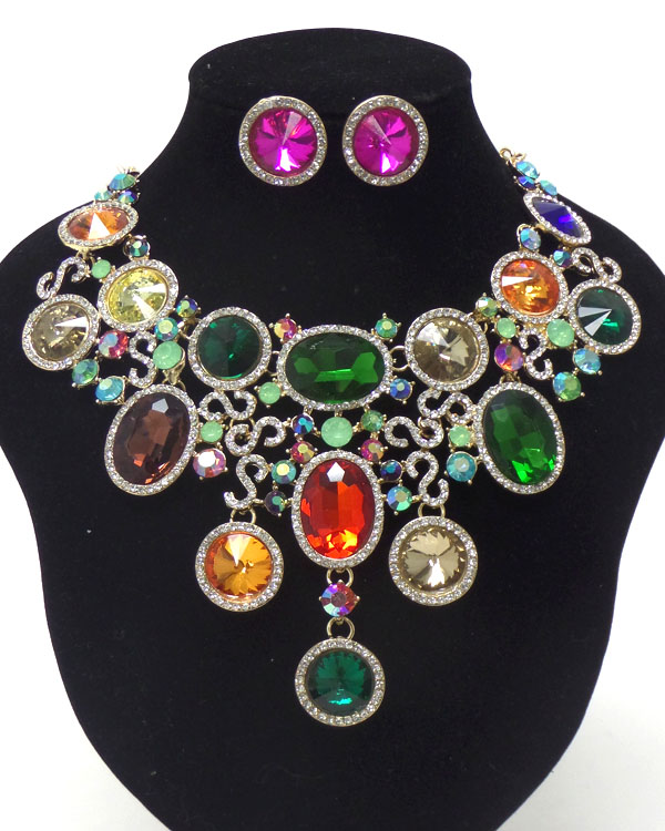 Luxury class victorian style and austrian crystal pave party necklace set