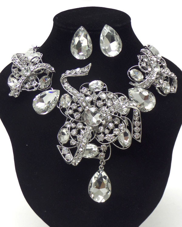 Luxury class victorian style and austrian crystalflower and large facet stone necklace set