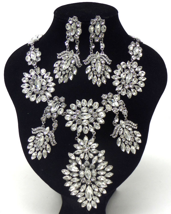 Luxury class victorian style and austrian crystal linked multi flower party necklace set