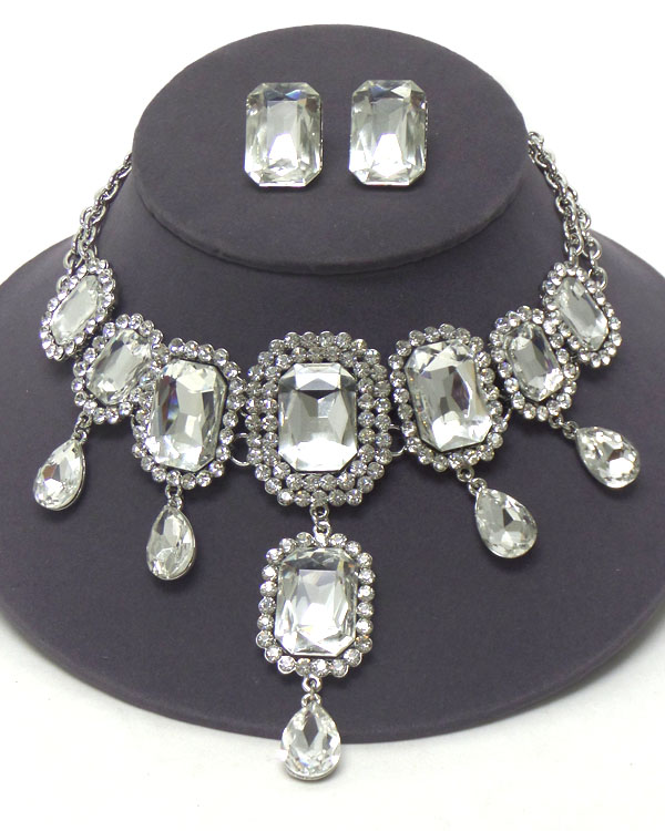 Luxury class victorian style and austrian crystaland facet square stones necklace set