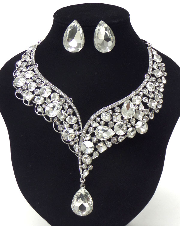 Luxury class victorian style and austrian crystalteardrop statement necklace set