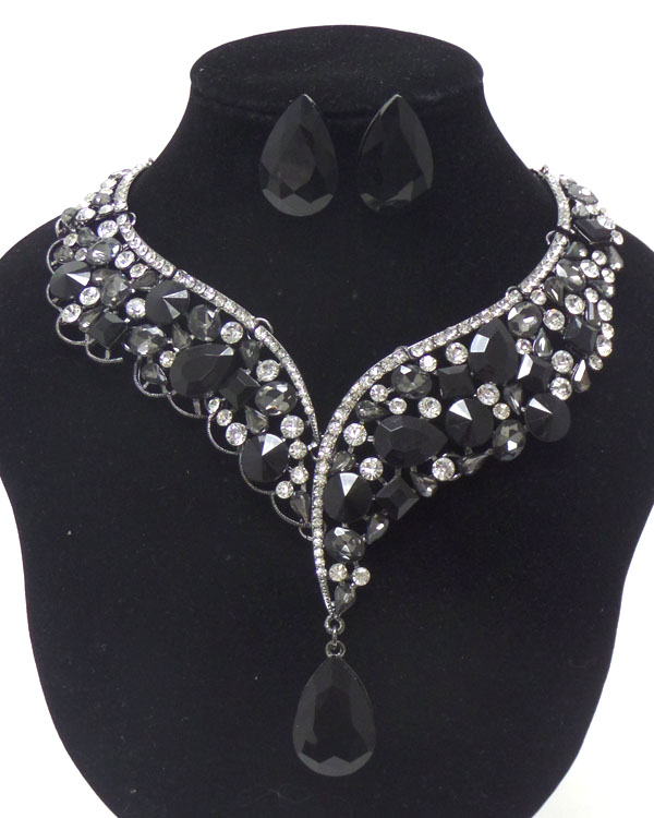 Luxury class victorian style and austrian crystalteardrop statement necklace set 