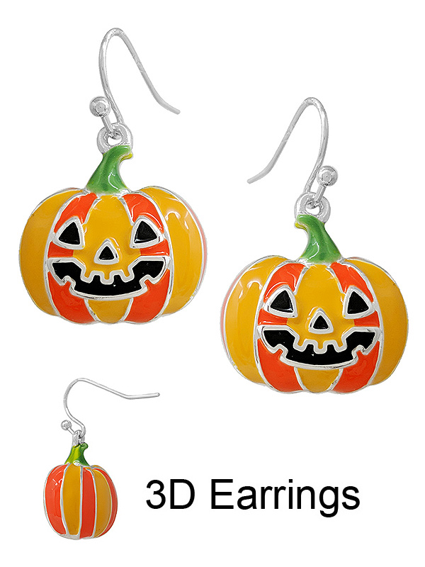 Halloween theme epoxy 3d pumpkin earring