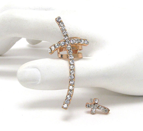Crystal deco cross earcuff